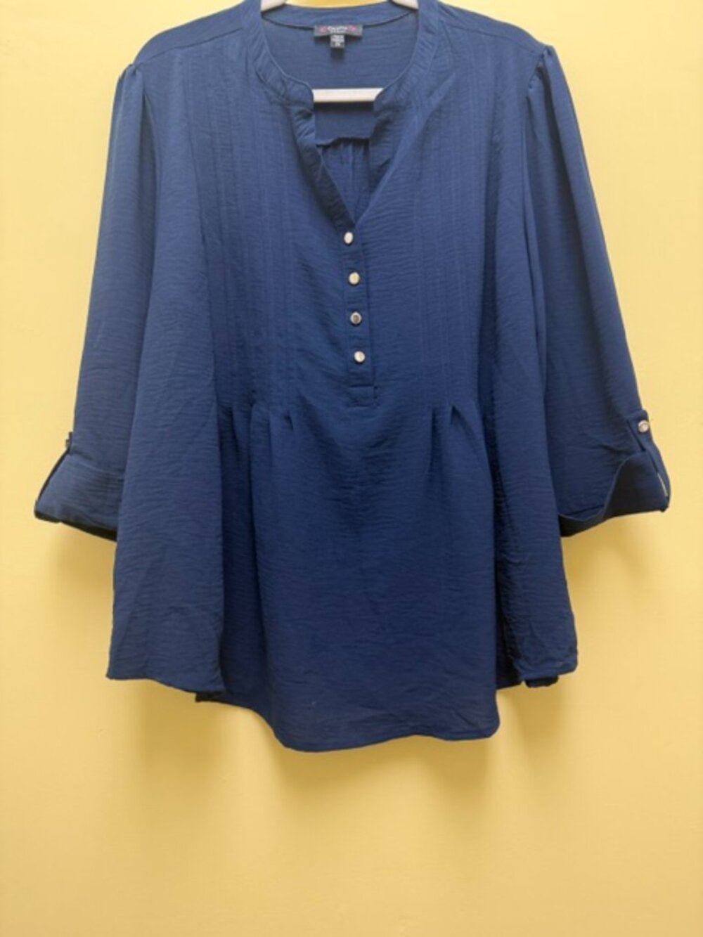 Cocomo Navy Blue Pintuck/Pleated Boho Pheasant Blouse Women's 2XL